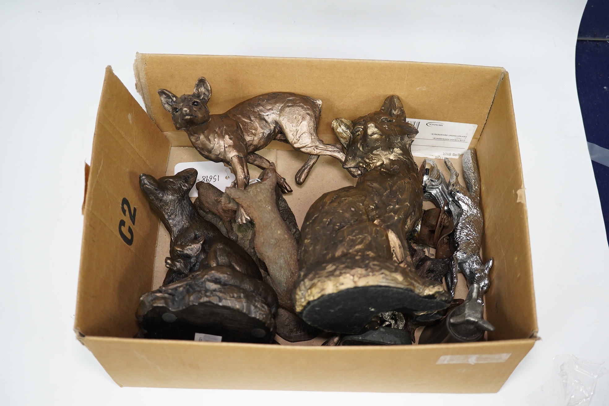A group of silver plated, pewter and metal style models of foxes including car mascots, together with a Walter Bosse for Herta Baller model of a mouse. Condition - varies